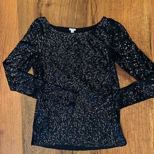 J. Crew Fun Black Sequin Shirt with Small Side Slits, Size XXS